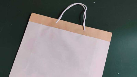 Shopper in carta duplex con manico in cotone avana