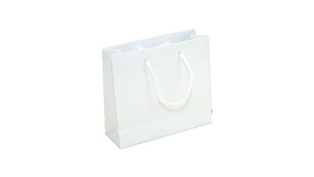 Shopper in carta patinata plastificata lucida con manico in cotone bianco