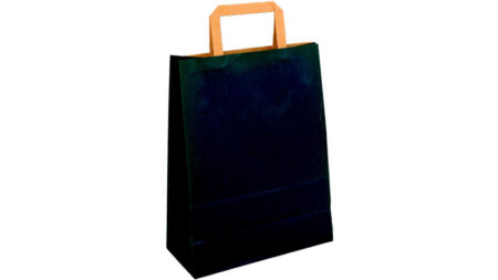 Shopper in carta avana sealing flat color con manico piatto e fondo pieno nero