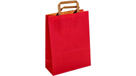 Shopper in carta avana sealing flat color con manico piatto e fondo pieno rosso
